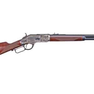 Lever-action rifle with wooden stock and barrel