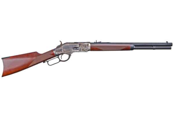 Lever-action rifle with wooden stock and barrel